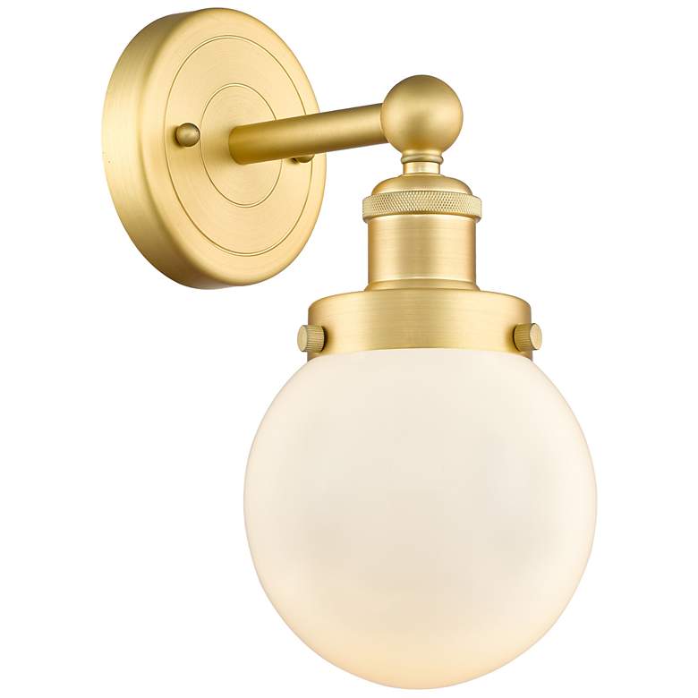 Image 1 Small Beacon 10"High Satin Gold Sconce With Matte White Shade