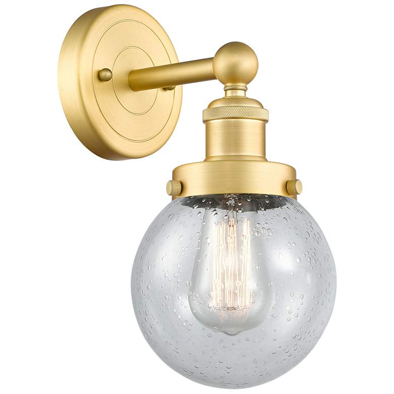 Image 1 Small Beacon 10"High Satin Gold Sconce With Seedy Shade