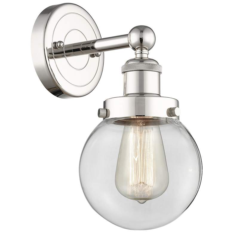 Image 1 Small Beacon 2.25" High Polished Nickel Sconce With Clear Shade