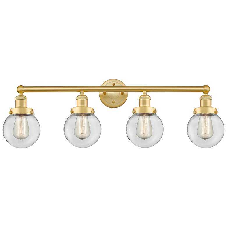 Image 1 Small Beacon 33.5" Wide 4 Light Satin Gold Bath Vanity Light w/ Clear