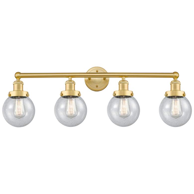 Image 1 Small Beacon 33.5" Wide 4 Light Satin Gold Bath Vanity Light w/ Seedy