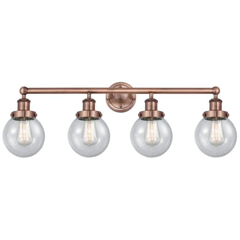 Image 1 Small Beacon 33.5"W 4 Light Antique Copper Bath Light With Seedy Shade
