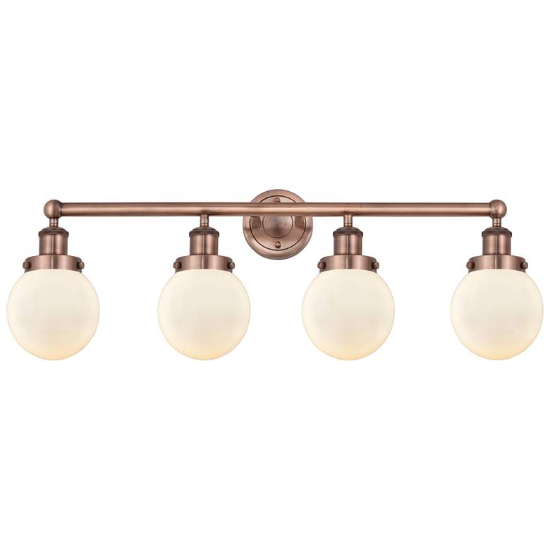Image 1 Small Beacon 33.5"W 4 Light Antique Copper Bath Light With White Shade