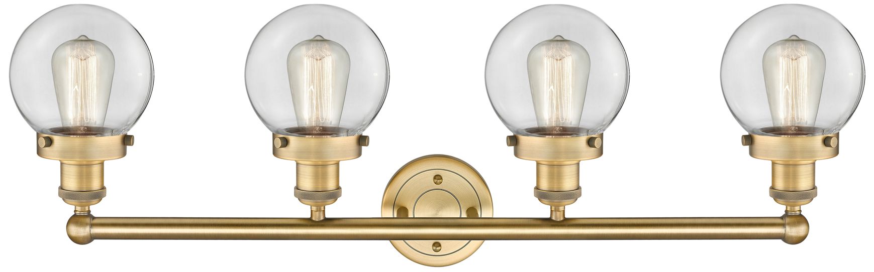 Image 2 Small Beacon 33.5"W 4 Light Brushed Brass Bath Light With Clear Shade more views
