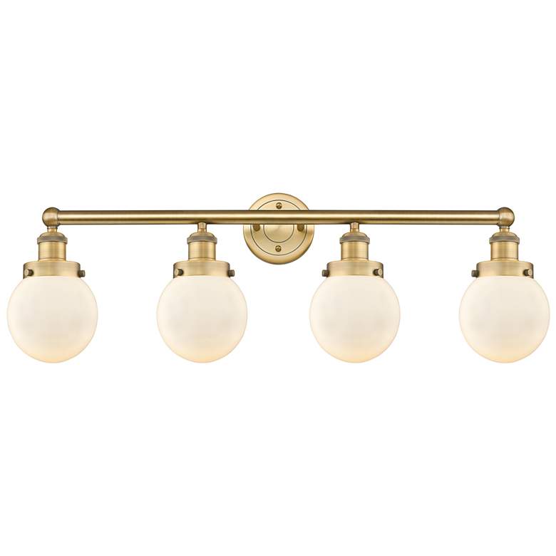 Image 1 Small Beacon 33.5"W 4 Light Brushed Brass Bath Light With White Shade