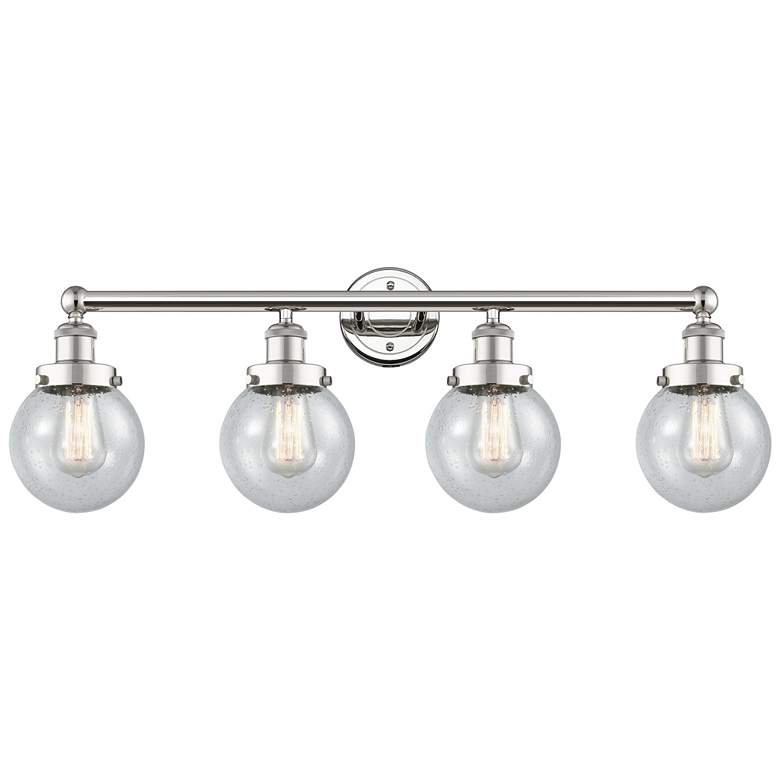 Image 1 Small Beacon 33.5"W 4 Light Polished Nickel Bath Light With Seedy Shad