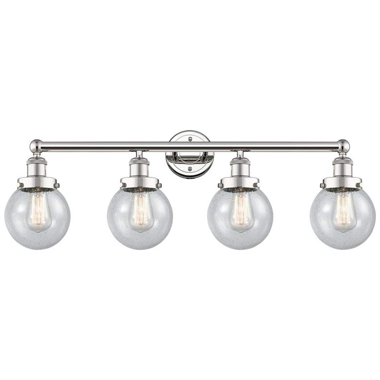 Image 1 Small Beacon 33.5 inchW 4 Light Polished Nickel Bath Light With Seedy Shad