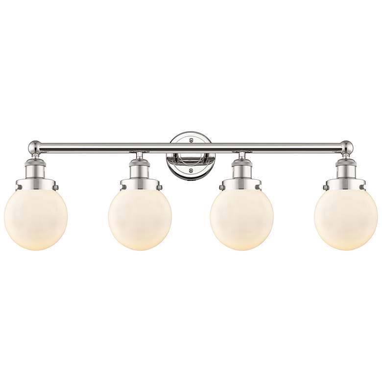 Image 1 Small Beacon 33.5"W 4 Light Polished Nickel Bath Light With White Shad