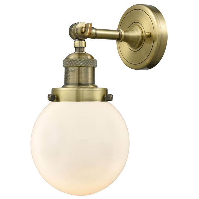 Image 1 Small Beacon 6" Antique Brass Sconce w/ Matte White Shade