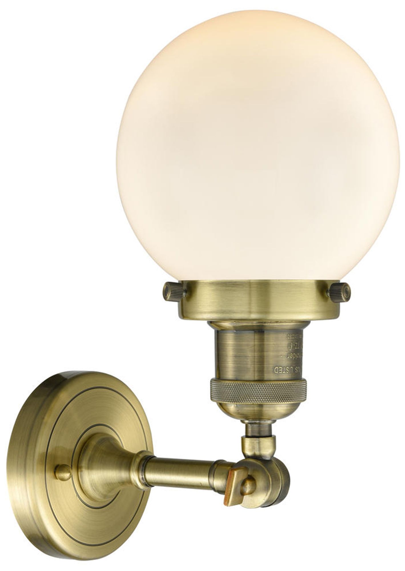 Image 2 Small Beacon 6" Antique Brass Sconce w/ Matte White Shade more views