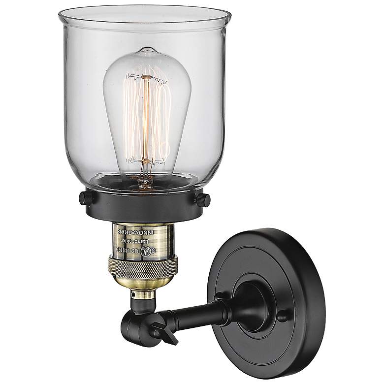 Image 2 Small Bell 10" High Black and Brass Adjustable Wall Sconce more views