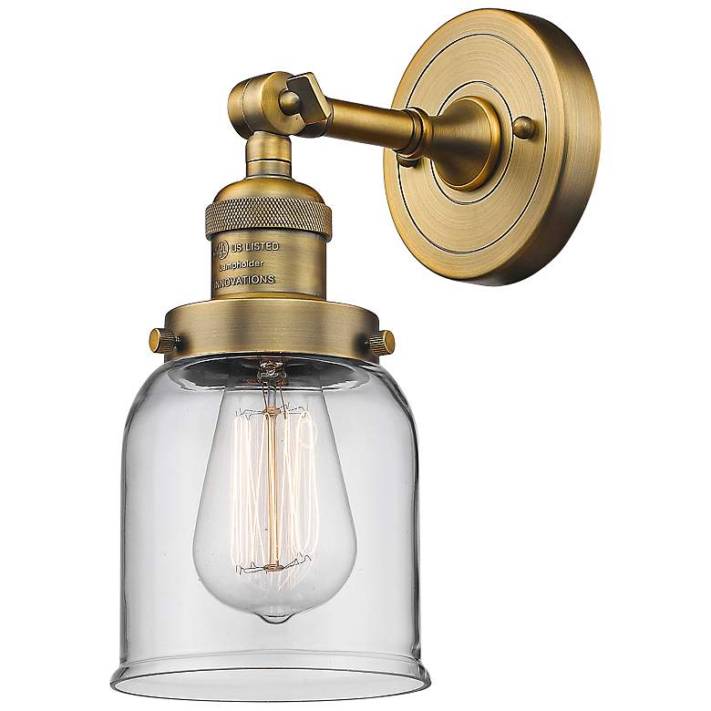 Image 2 Small Bell 10" High Brushed Brass Adjustable Wall Sconce