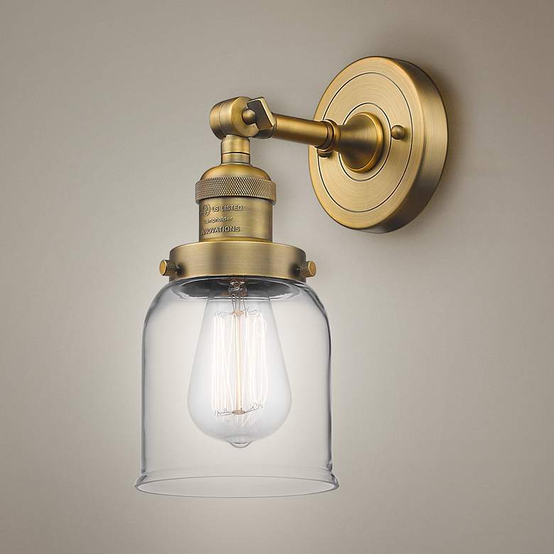 Image 1 Small Bell 10" High Brushed Brass Adjustable Wall Sconce