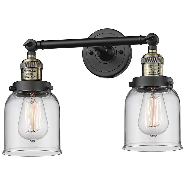 Image 2 Small Bell 10 inchH Black and Brushed Brass 2-Light Wall Sconce