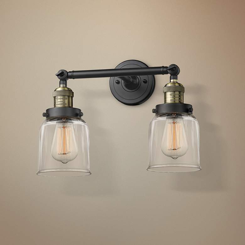 Image 1 Small Bell 10 inchH Black and Brushed Brass 2-Light Wall Sconce