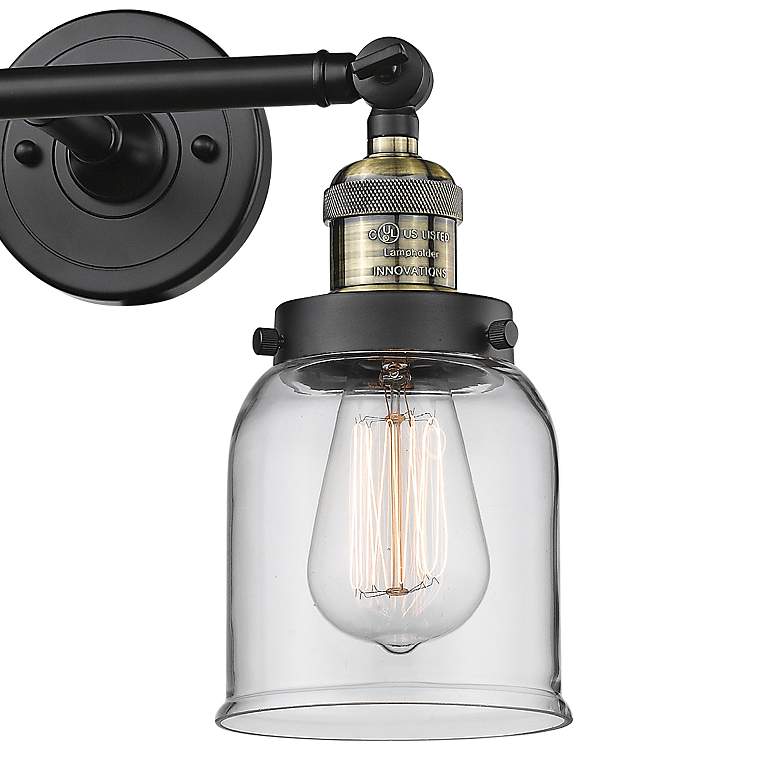 Image 3 Small Bell 10 inchH Black and Brushed Brass 2-Light Wall Sconce more views