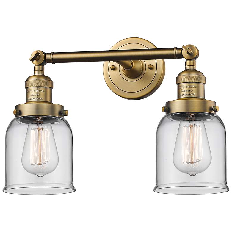 Image 1 Small Bell 10"H Brushed Brass 2-Light Adjustable Wall Sconce