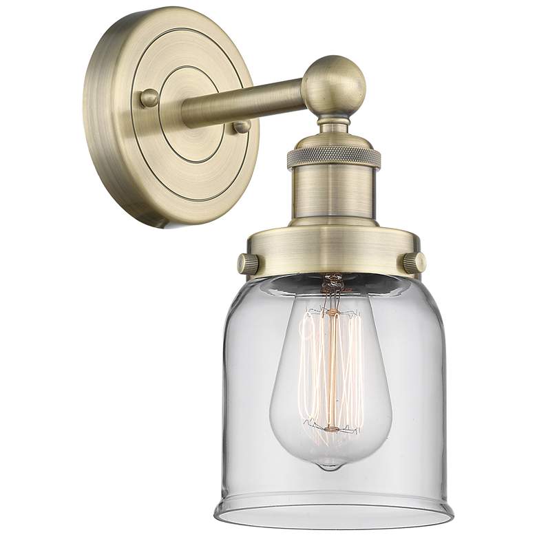 Image 1 Small Bell 10"High Antique Brass Sconce With Clear Shade