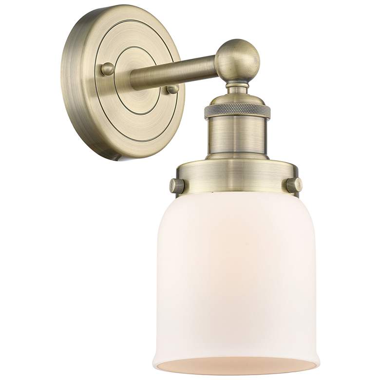 Image 1 Small Bell 10"High Antique Brass Sconce With Matte White Shade