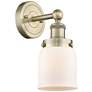 Small Bell 10"High Antique Brass Sconce With Matte White Shade
