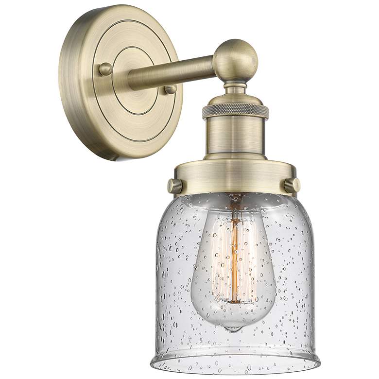 Image 1 Small Bell 10"High Antique Brass Sconce With Seedy Shade