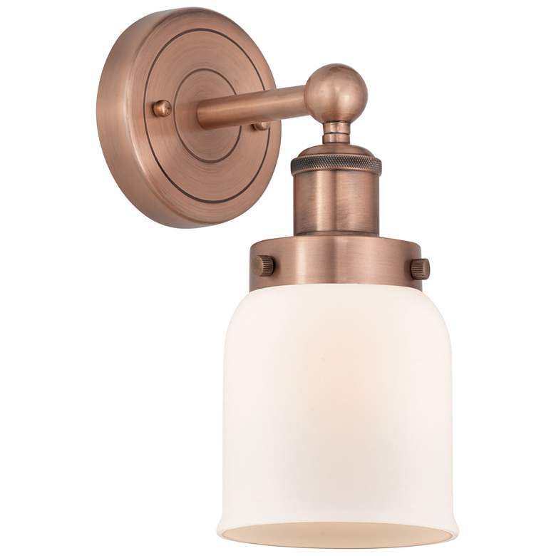 Image 1 Small Bell 10"High Antique Copper Sconce With Matte White Shade