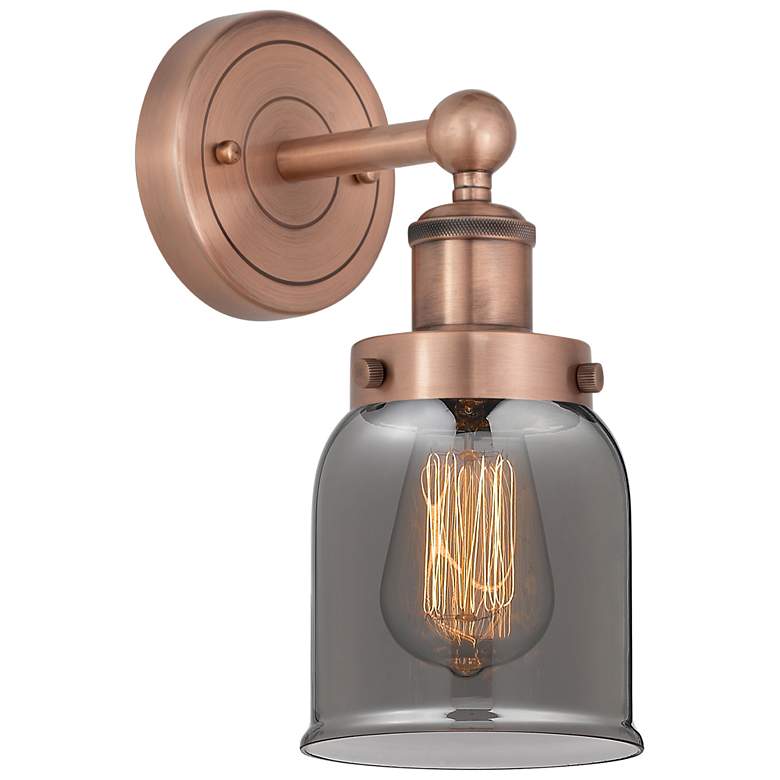 Image 1 Small Bell 10"High Antique Copper Sconce With Plated Smoke Shade