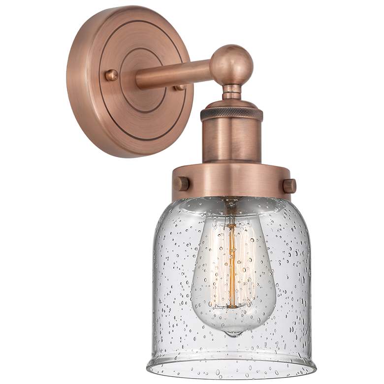 Image 1 Small Bell 10"High Antique Copper Sconce With Seedy Shade