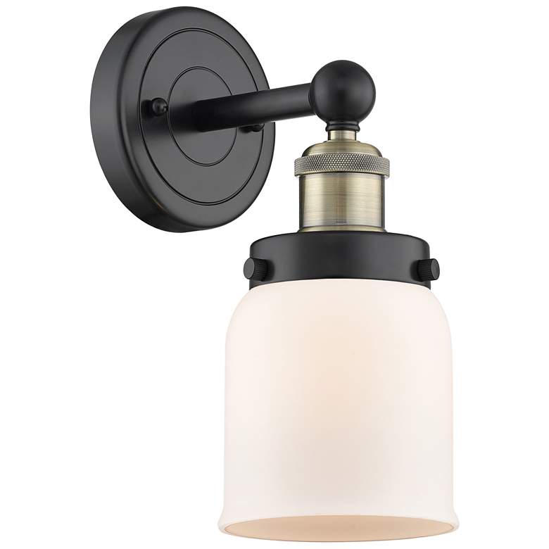 Image 1 Small Bell 10"High Black Antique Brass Sconce With Matte White Shade