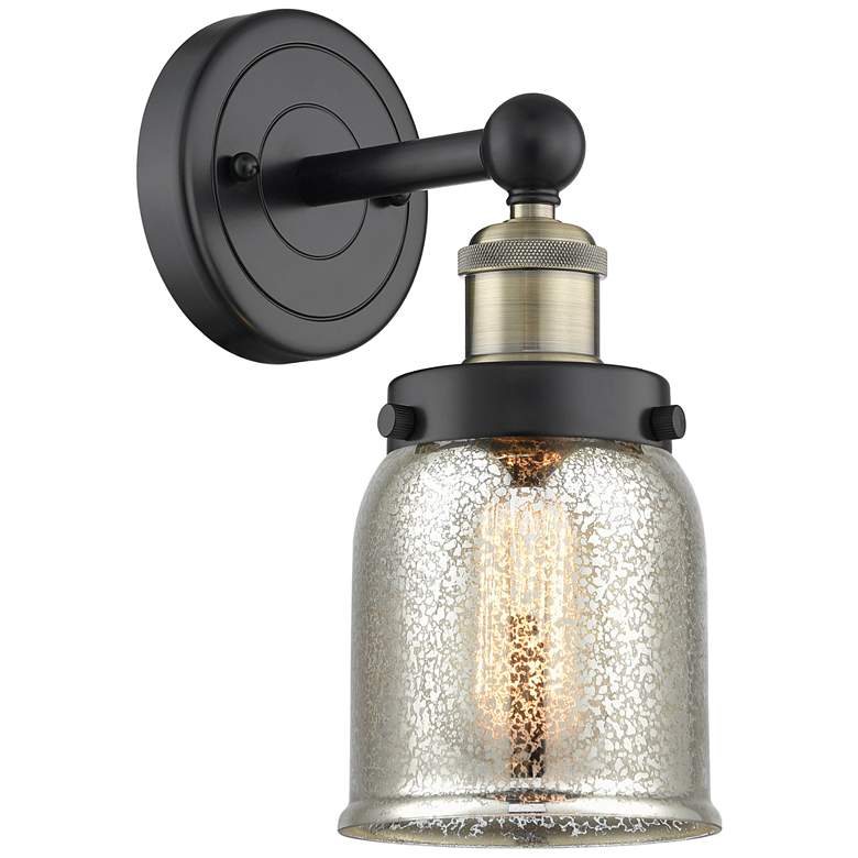 Image 1 Small Bell 10"High Black Antique Brass Sconce With Mercury Shade