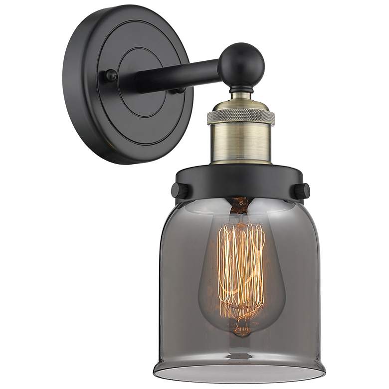 Image 1 Small Bell 10"High Black Antique Brass Sconce With Plated Smoke Shade