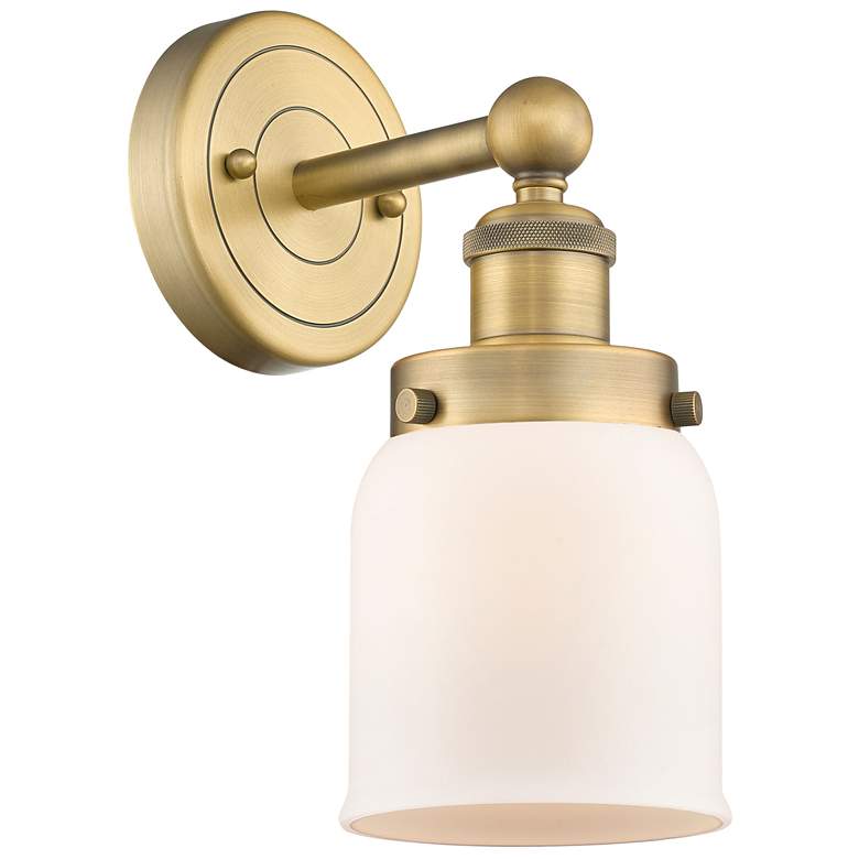 Image 1 Small Bell 10"High Brushed Brass Sconce With Matte White Shade