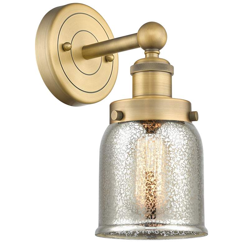 Image 1 Small Bell 10"High Brushed Brass Sconce With Mercury Shade