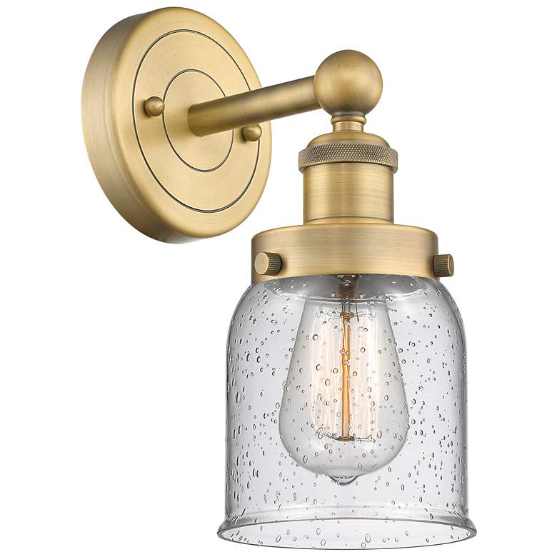 Image 1 Small Bell 10"High Brushed Brass Sconce With Seedy Shade