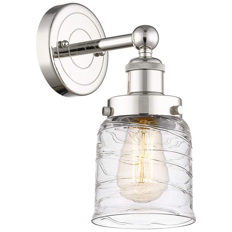 Image 1 Small Bell 10"High Polished Nickel Sconce With Clear Deco Swirl Shade