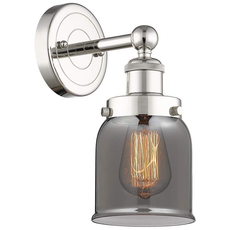 Image 1 Small Bell 10"High Polished Nickel Sconce With Plated Smoke Shade