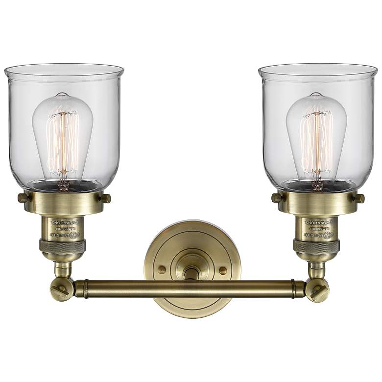 Image 2 Small Bell 16" 2-Light Antique Brass Bath Light w/ Clear Shade more views