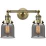 Small Bell 16" 2-Light Antique Brass Bath Light w/ Plated Smoke Shade