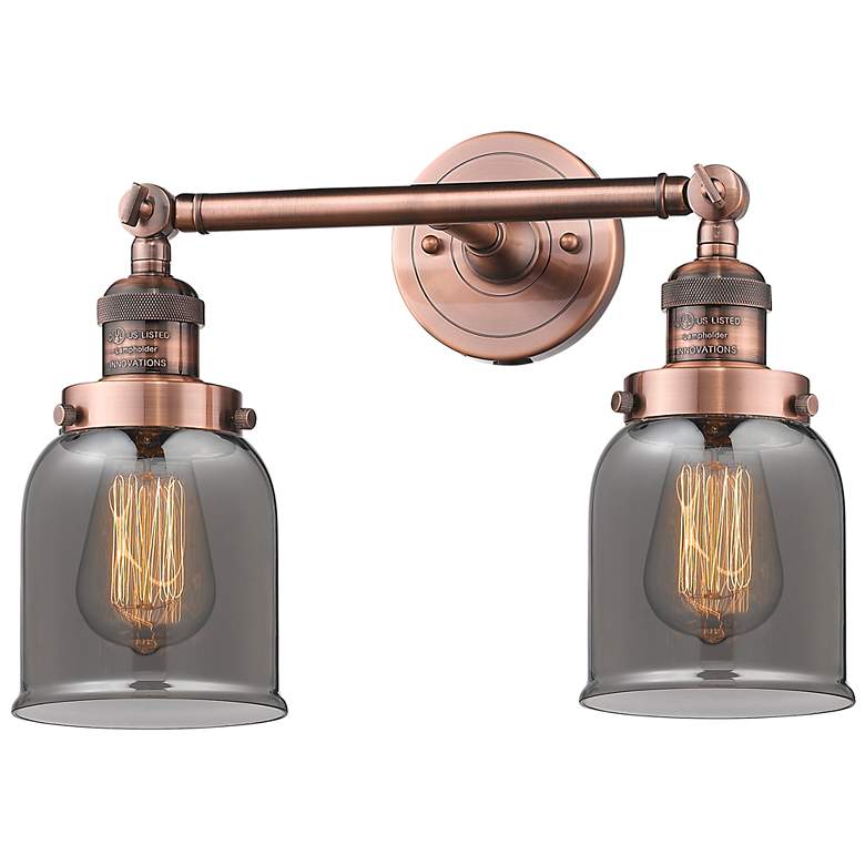 Image 1 Small Bell 16 inch 2-Light Antique Copper Tiltable Bath Light w/ Smoke Sha