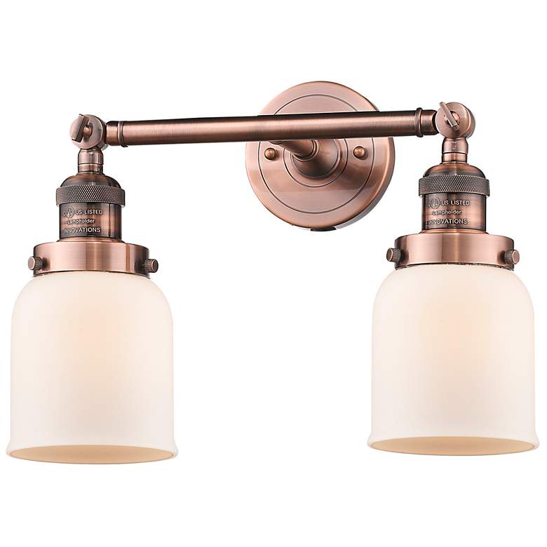 Image 1 Small Bell 16" 2-Light Antique Copper Tiltable Bath Light w/ White Sha