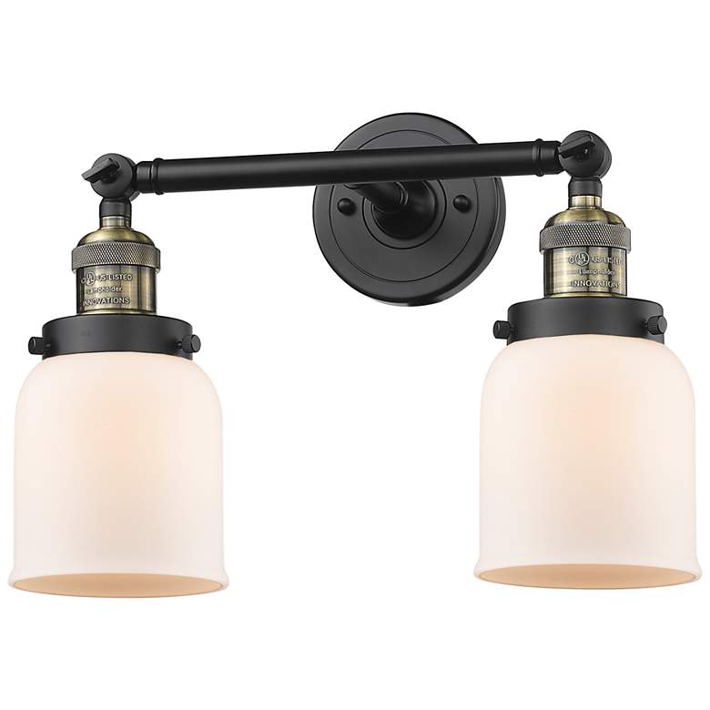 Image 1 Small Bell 16" 2-Light Black Brass Tiltable Bath Light w/ White Shade