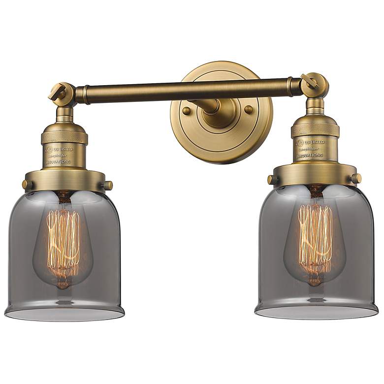 Image 1 Small Bell 16" 2-Light Brushed Brass Tiltable Bath Light w/ Smoke Shad