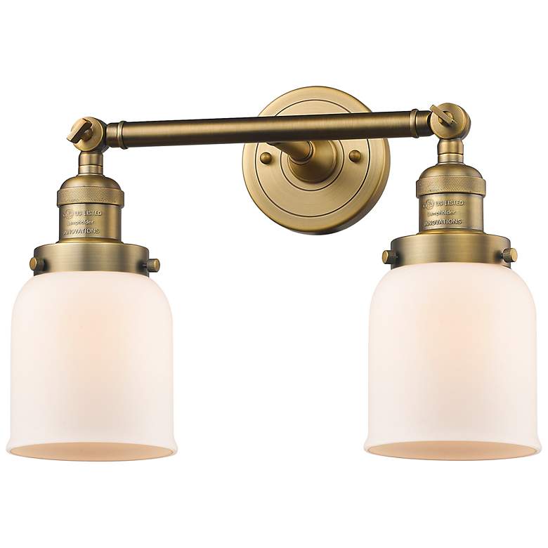 Image 1 Small Bell 16" 2-Light Brushed Brass Tiltable Bath Light w/ White Shad