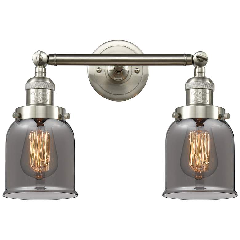 Image 1 Small Bell 16" 2-Light Brushed Nickel Tiltable Bath Light w/ Smoke Sha