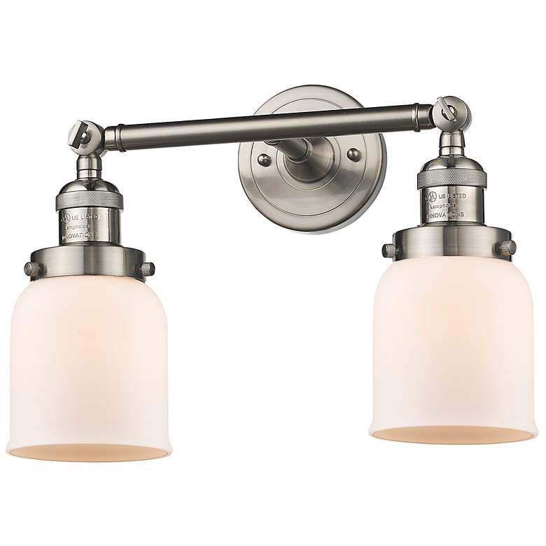 Image 1 Small Bell 16" 2-Light Brushed Nickel Tiltable Bath Light w/ White Sha