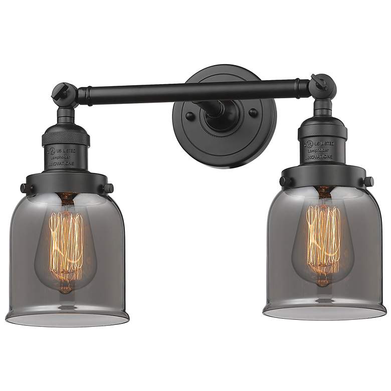 Image 1 Small Bell 16" 2-Light Oil Rubbed Bronze Tiltable Bath Light w/ Smoke