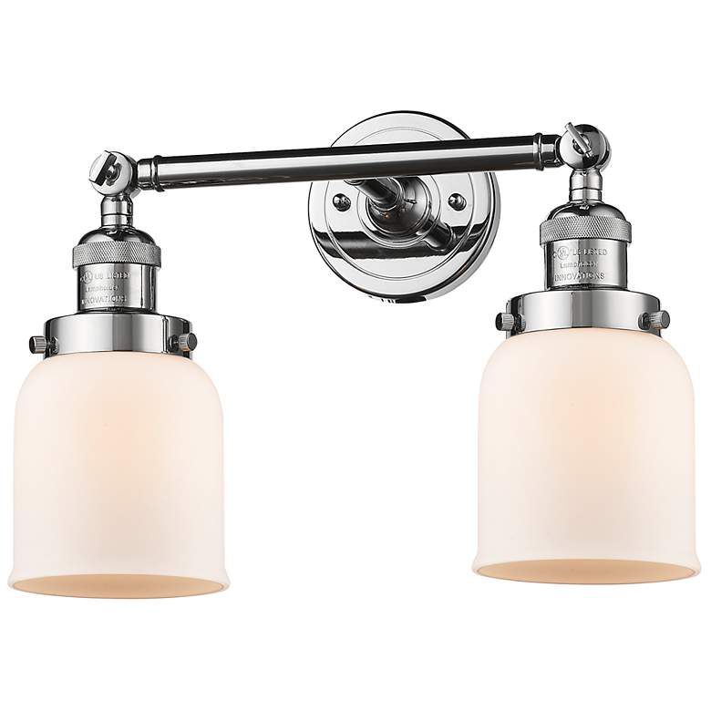 Image 1 Small Bell 16" 2-Light Polished Chrome Tiltable Bath Light w/ White Sh