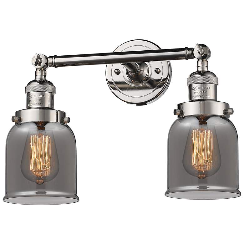 Image 1 Small Bell 16" 2-Light Polished Nickel Tiltable Bath Light w/ Smoke Sh