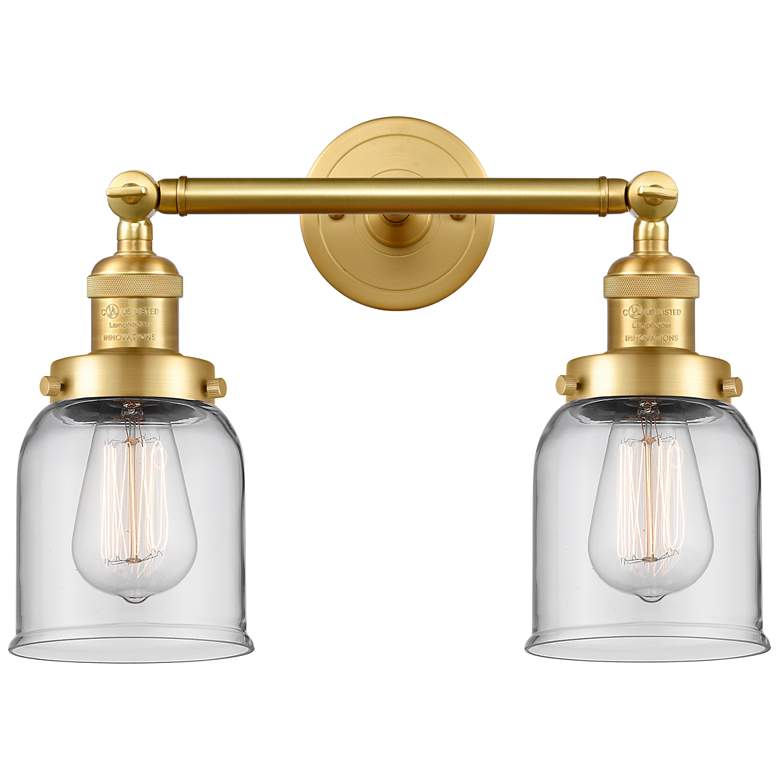 Image 1 Small Bell 16" 2-Light Satin Gold Bath Light w/ Clear Shade
