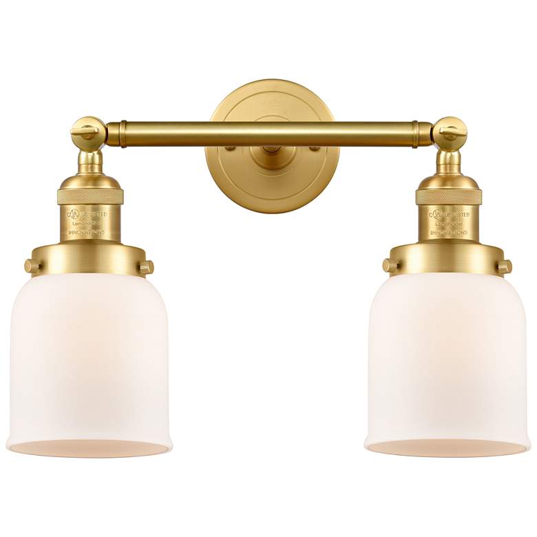 Image 1 Small Bell 16 inch 2-Light Satin Gold Bath Light w/ Matte White Shade